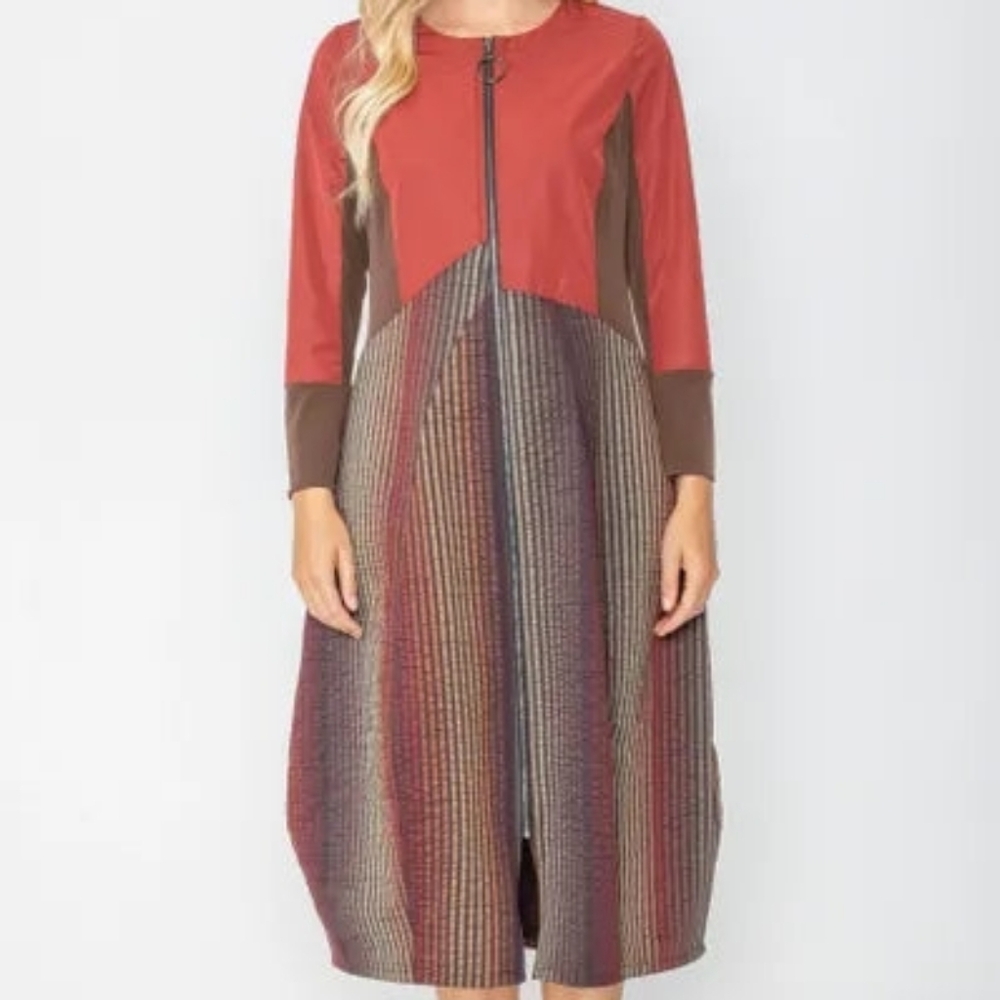 IC by Connie K Collection Split Fabric Full Zip Dress XL Pockets Lagenlook Artsy